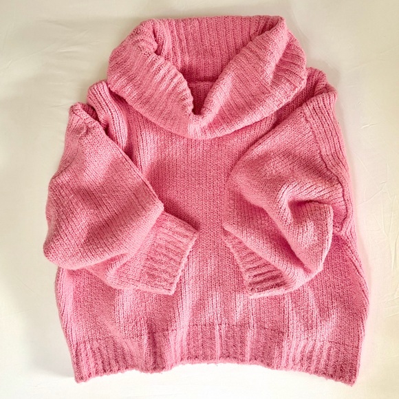 Pilcro for Anthropologie Bubble Gum Knit Cowl Neck Oversized Sweater Large - Picture 2 of 14